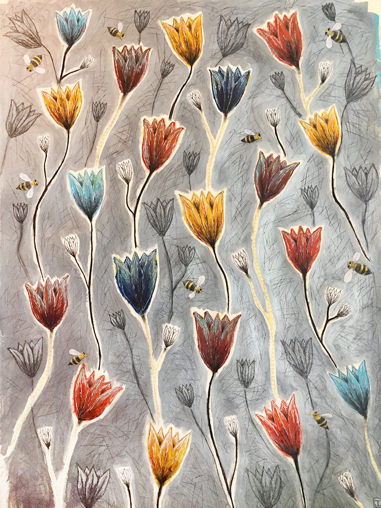 'Paper Flowers' Mixed Media on Natural Rag Paper - by Taylor Clinton
