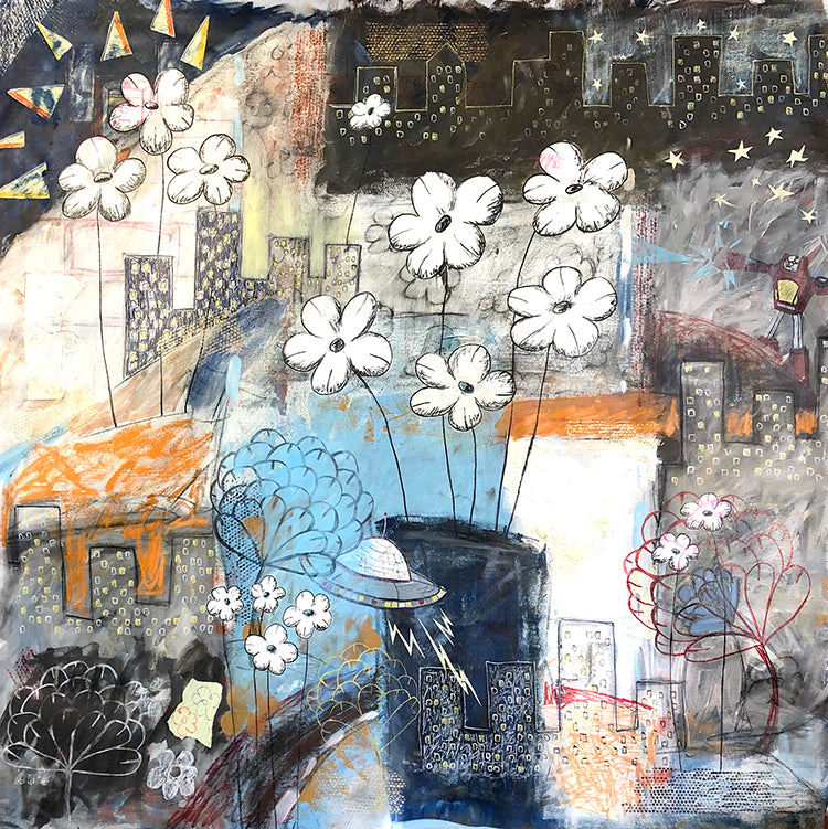 'Peace, Love & Gobots' Mixed Media on Canvas - by Taylor Clinton  60"x60"